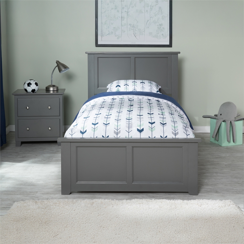 Madison Twin XL Wood Foundation Bed with Matching Footboard in Grey