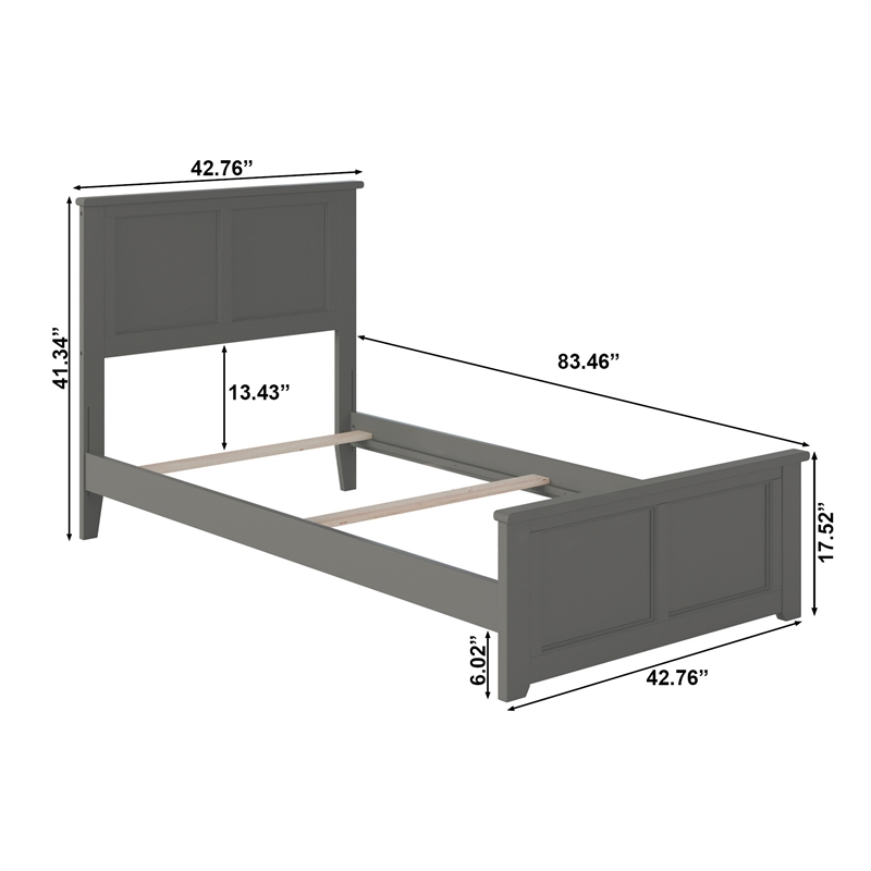 Madison Twin XL Wood Foundation Bed with Matching Footboard in Grey