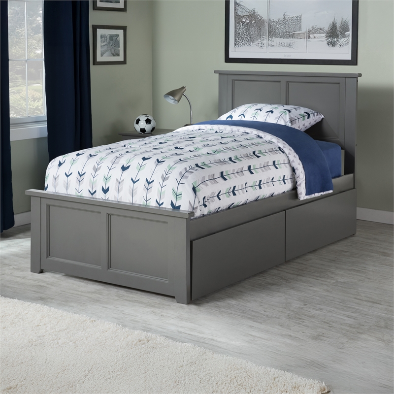 Madison Twin XL Platform Bed with Matching Footboard & Storage Drawers in Grey
