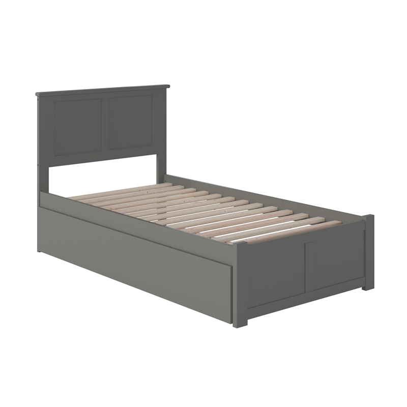 Madison Twin Wood Platform Bed with Footboard and Twin Trundle in Grey