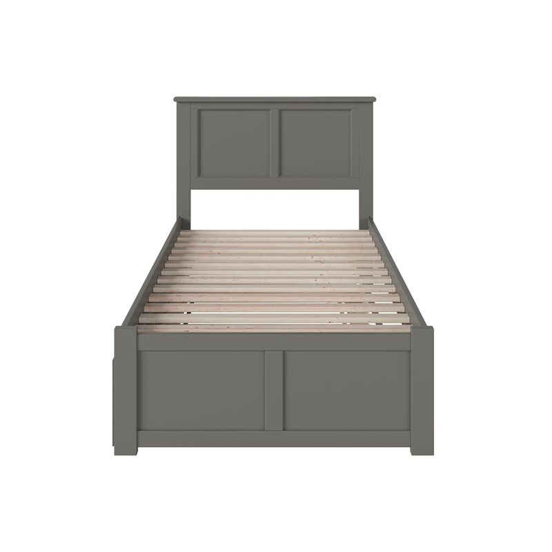 Madison Twin Wood Platform Bed with Footboard and Twin Trundle in Grey