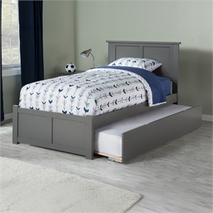 Madison Twin Wood Platform Bed with Footboard and Twin Trundle in Grey