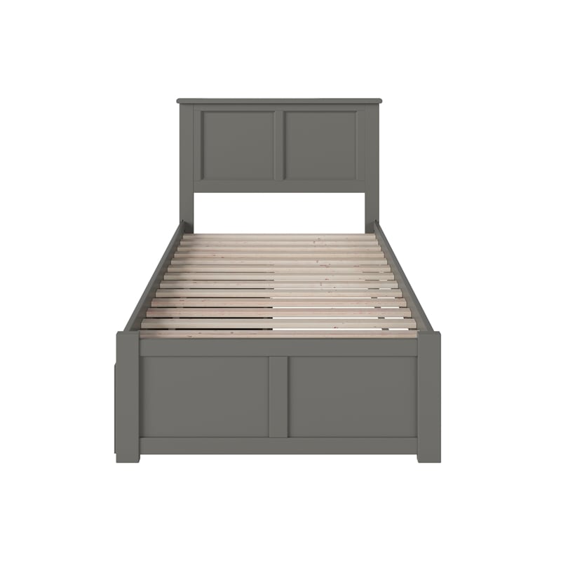 Madison Twin Wood Platform Bed with Footboard & Storage Drawers in Grey