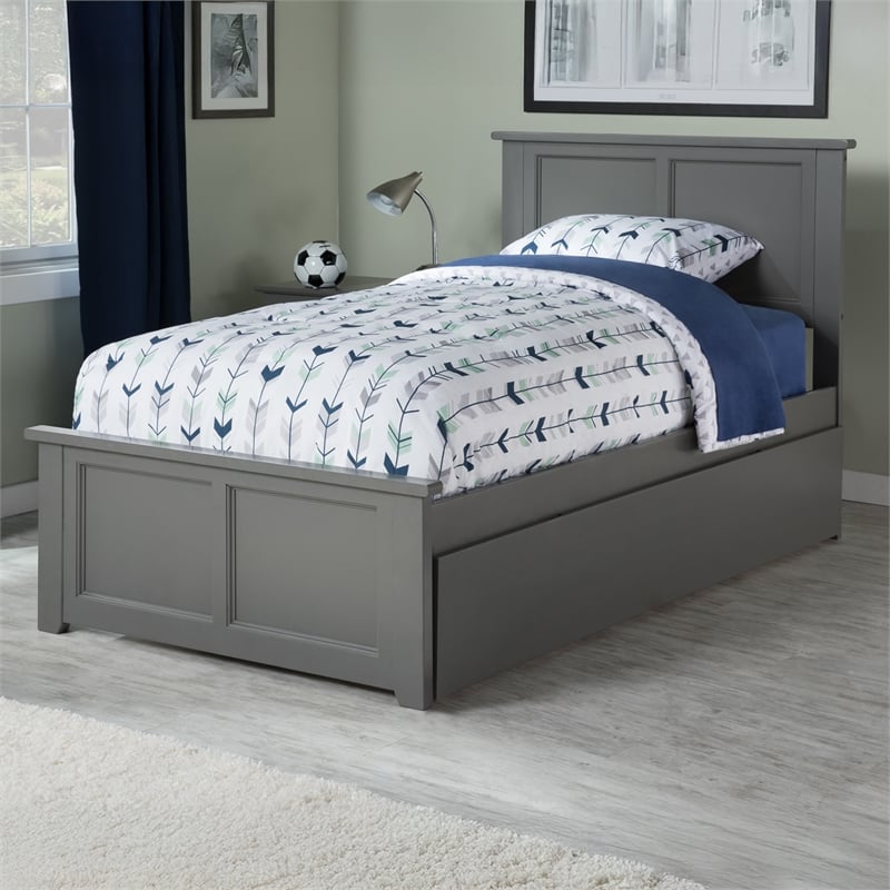 Madison Twin Platform Bed with Matching Footboard & Twin Trundle in Grey