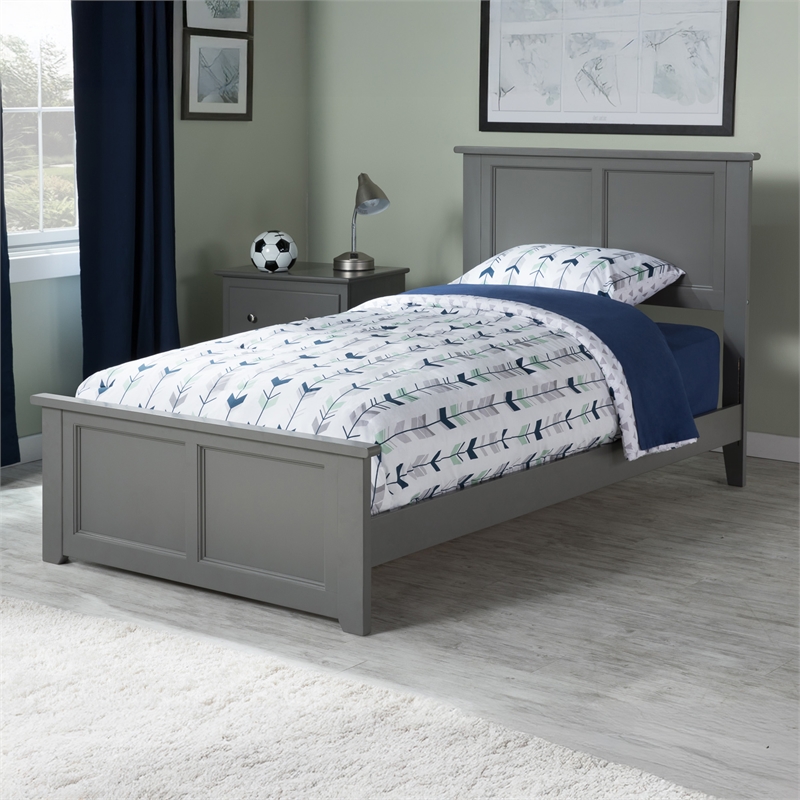 Madison Twin Wood Foundation Bed with Matching Footboard in Grey
