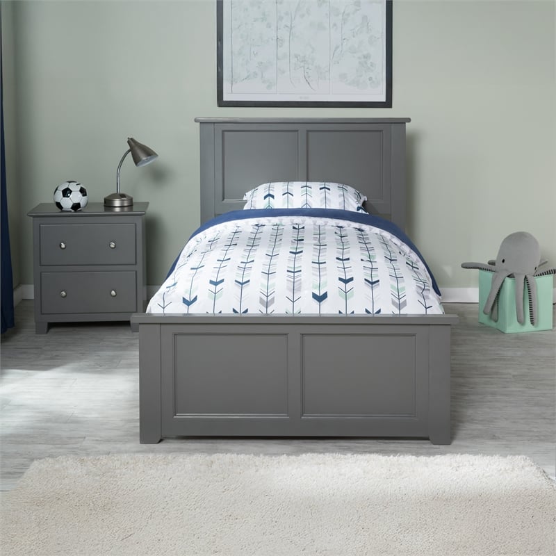 Madison Twin Wood Foundation Bed with Matching Footboard in Grey