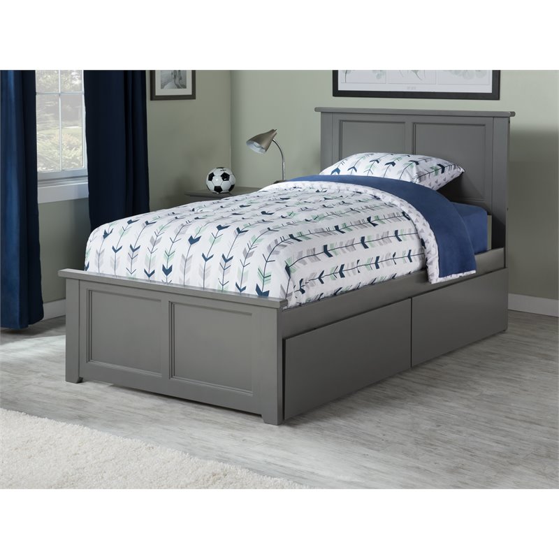 Madison Twin Platform Bed with Matching Footboard and Storage Drawers in Grey