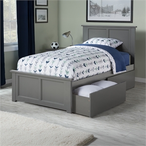 Madison Twin Platform Bed with Matching Footboard and Storage Drawers in Grey
