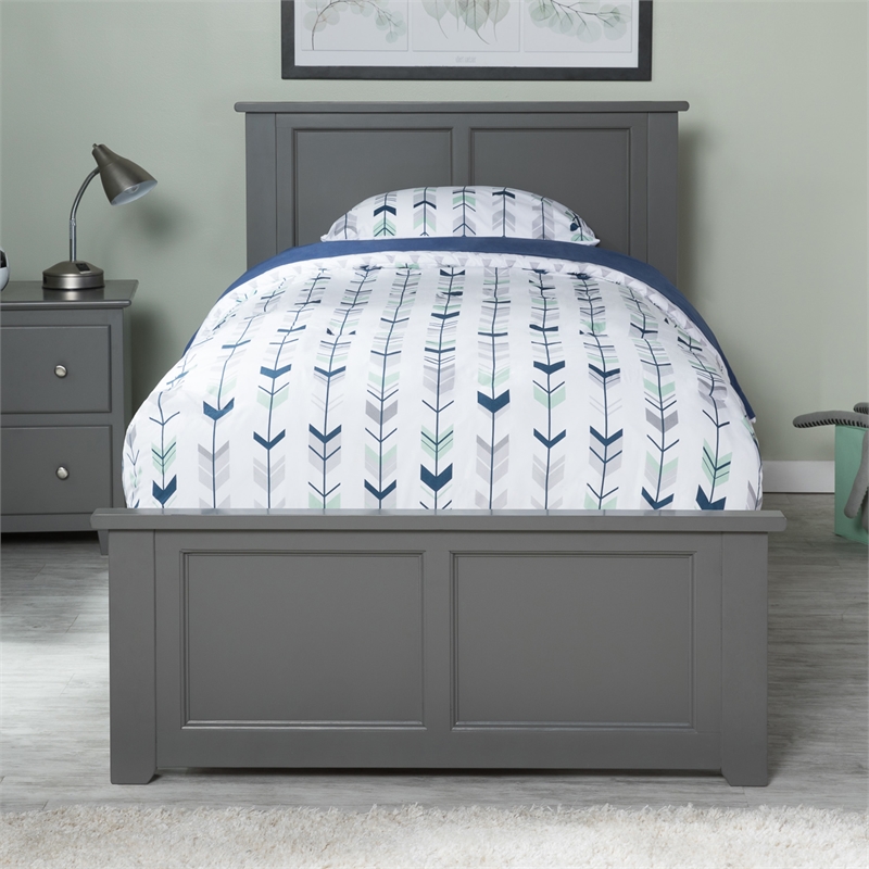 Madison Twin Platform Bed with Matching Footboard and Storage Drawers in Grey