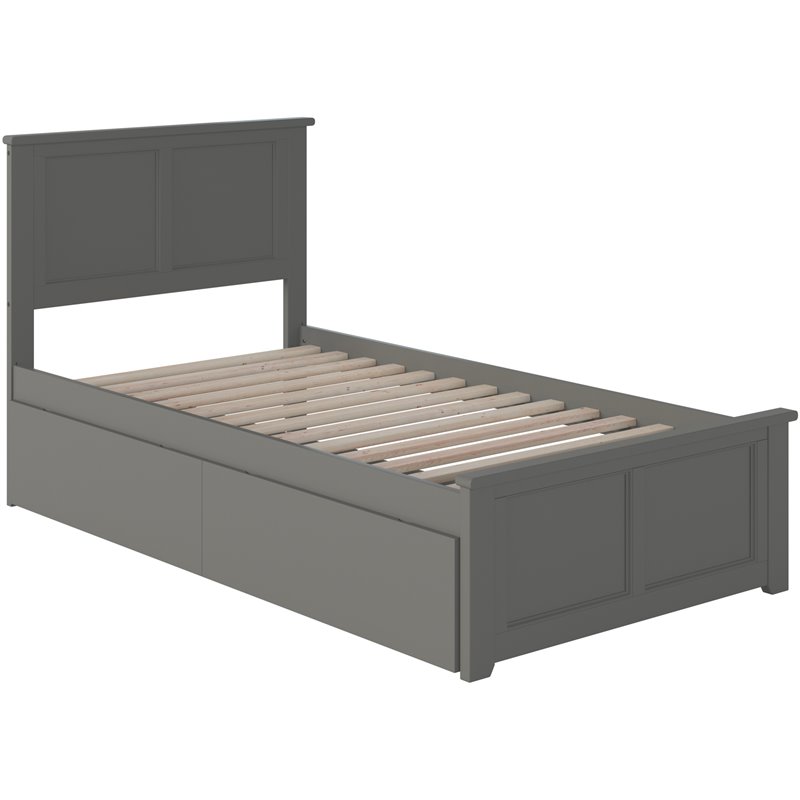 Madison Twin Platform Bed with Matching Footboard and Storage Drawers in Grey