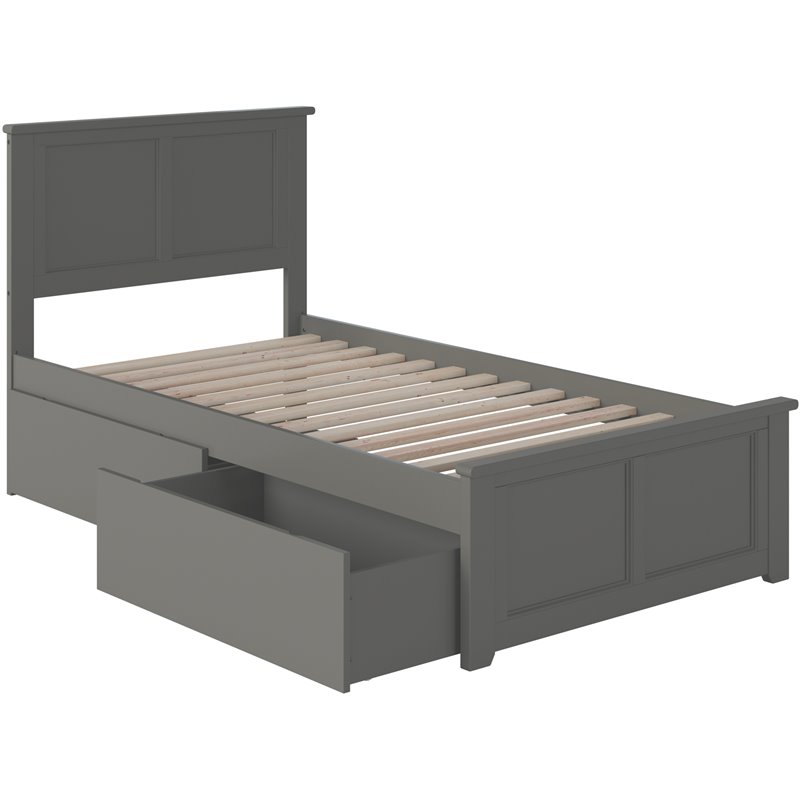 Madison Twin Platform Bed with Matching Footboard and Storage Drawers in Grey