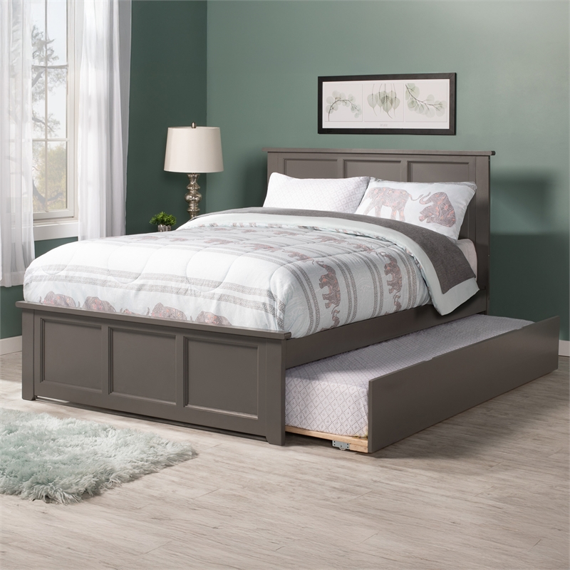 Madison Full Platform Bed with Matching Footboard and Twin Trundle in Grey