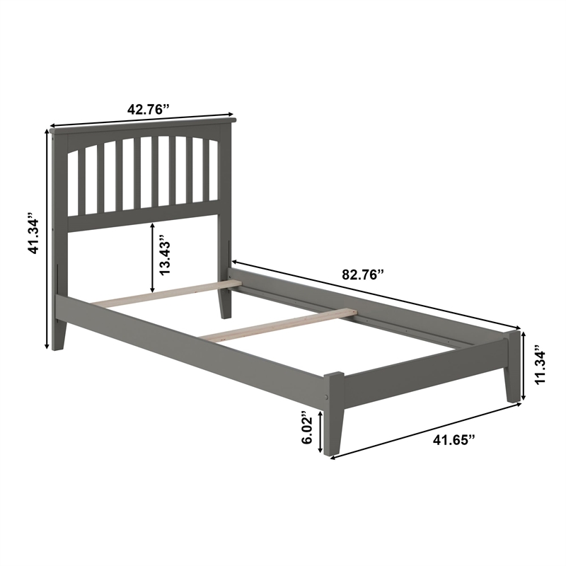 Mission Twin XL Solid Wood Foundation Bed in Grey