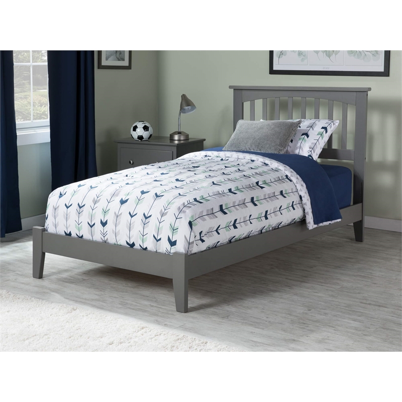 Mission Twin Solid Wood Foundation Bed in Grey