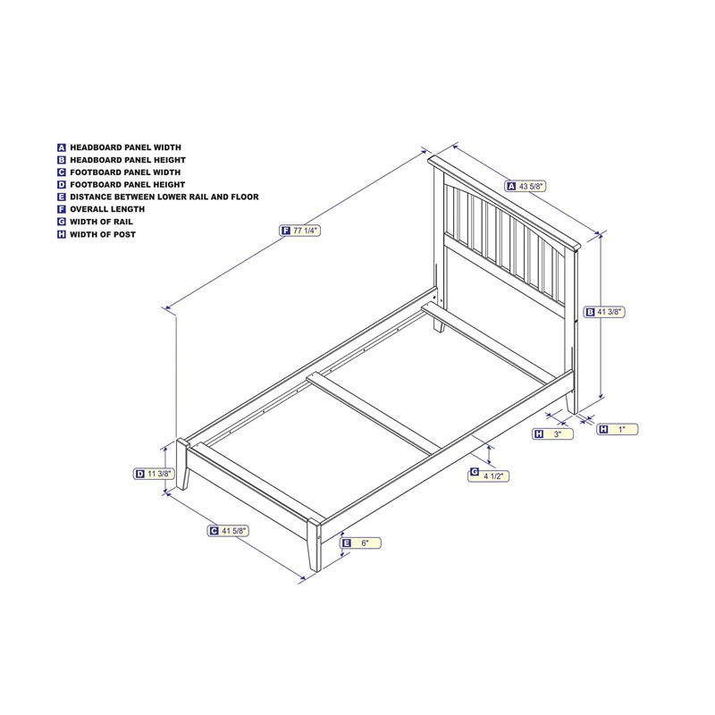 Mission Twin Solid Wood Foundation Bed in Grey