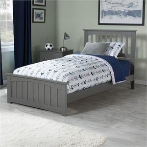 Mission Twin Wood Foundation Bed with Matching Footboard in Grey