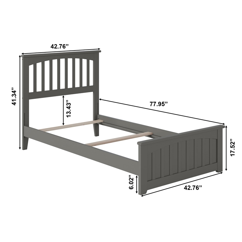 Mission Twin Wood Foundation Bed with Matching Footboard in Grey