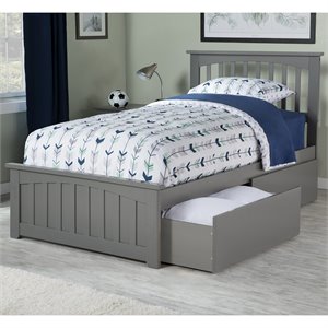 Mission Twin Wood Platform Bed with Matching Footboard & Storage Drawers in Grey