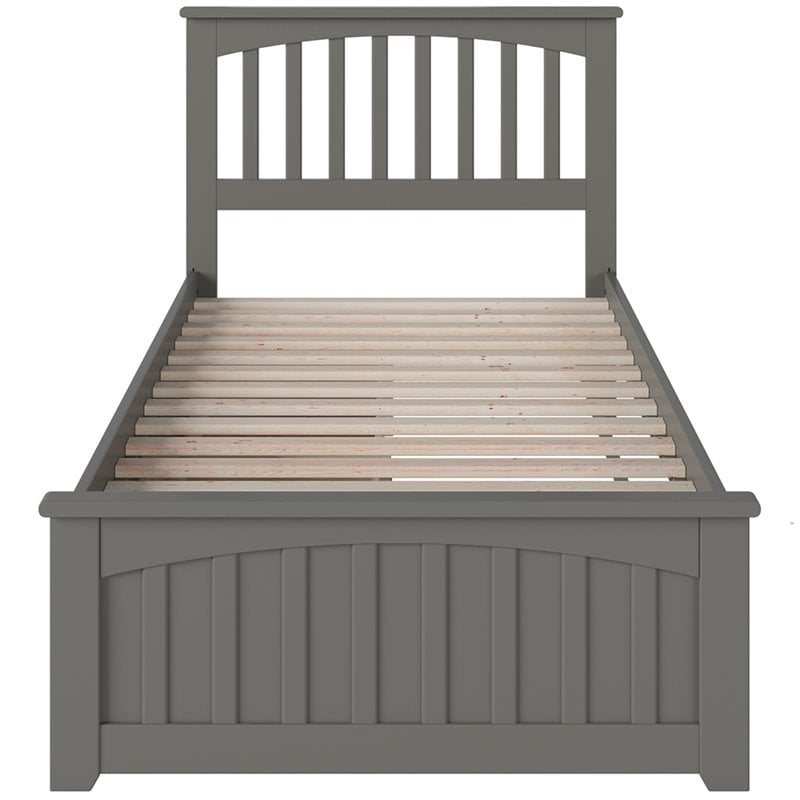 Mission Twin Wood Platform Bed with Matching Footboard & Storage Drawers in Grey
