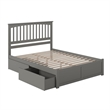 Mission Queen Wood Platform Bed with Footboard and Storage Drawers in Grey
