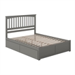 Mission Queen Wood Platform Bed with Footboard and Storage Drawers in Grey