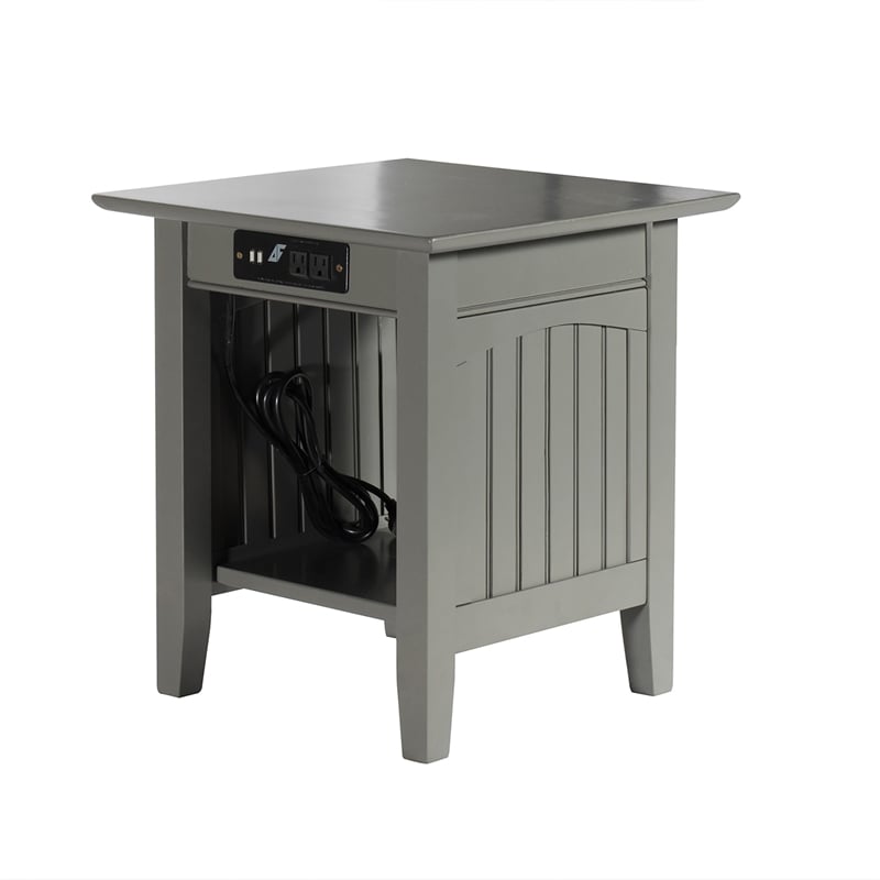 AFI Nantucket Solid Wood End Table with Built In Device Charger in Gray