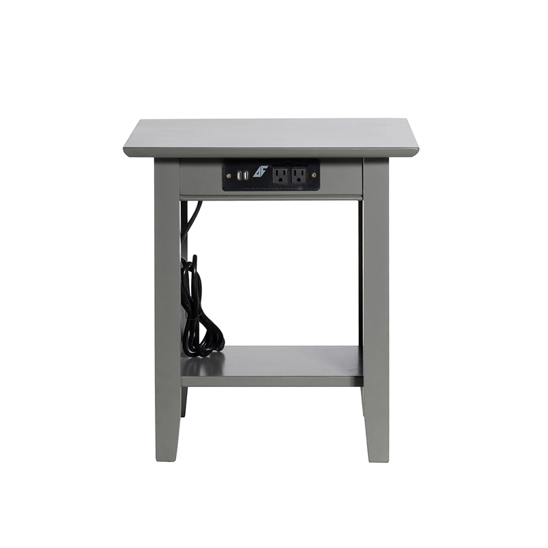 AFI Nantucket Solid Wood End Table with Built In Device Charger in Gray