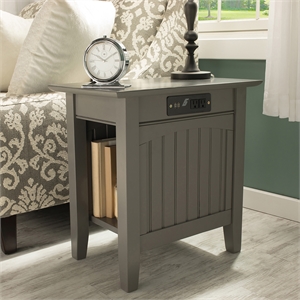 AFI Nantucket Solid Wood Chair Side Table with Device Charger in Gray