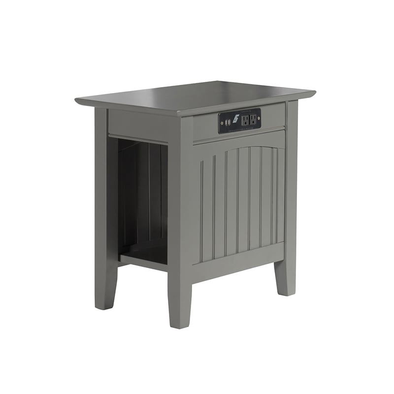 AFI Nantucket Solid Wood Chair Side Table with Device Charger in Gray