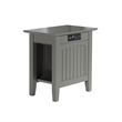 AFI Nantucket Solid Wood Chair Side Table with Device Charger in Gray