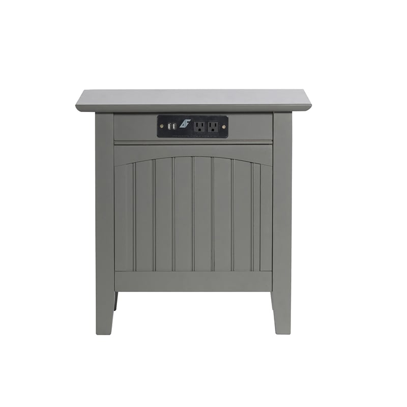 AFI Nantucket Solid Wood Chair Side Table with Device Charger in Gray