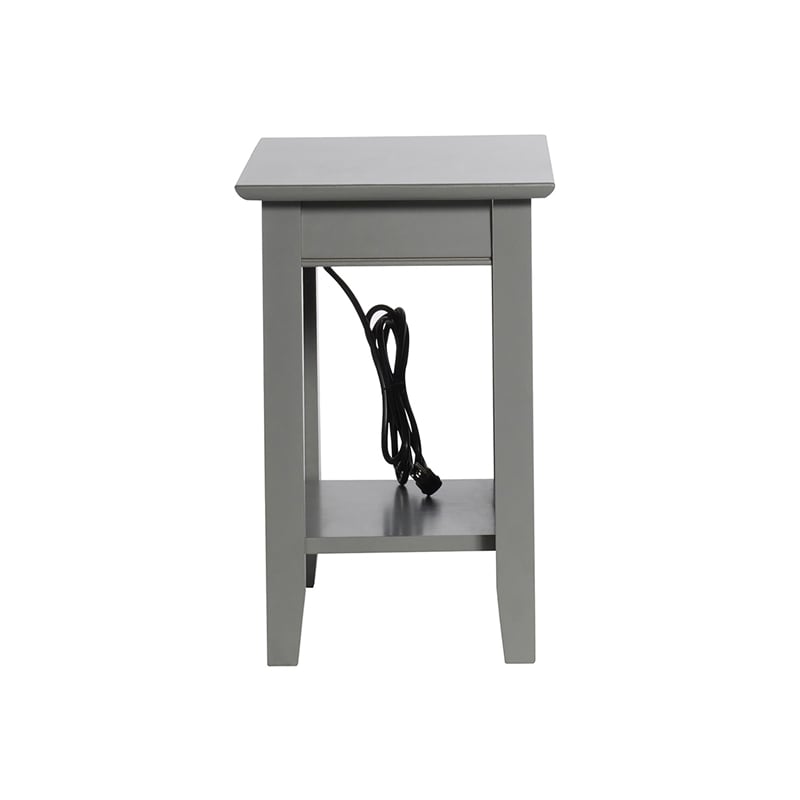 AFI Nantucket Solid Wood Chair Side Table with Device Charger in Gray
