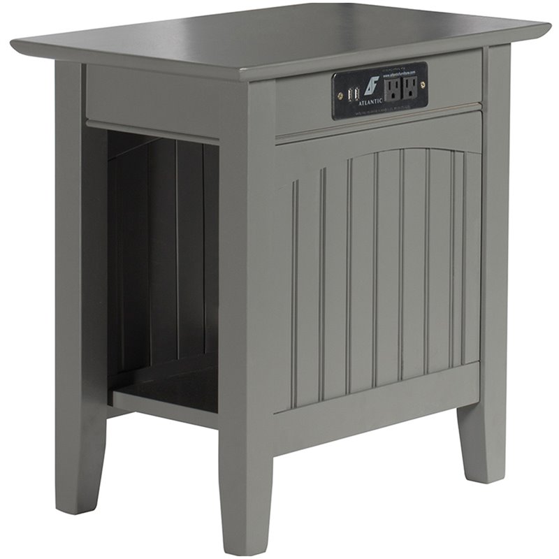 Atlantic Furniture Nantucket Chair Side Table with Charger in Grey 