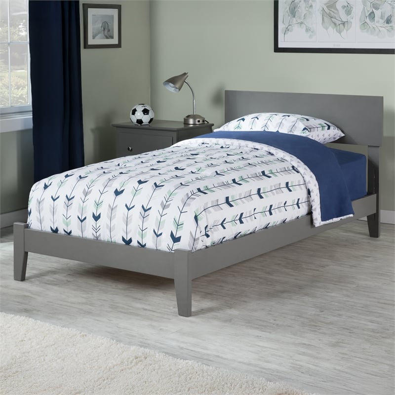 Orlando Twin Solid Wood Foundation Bed in Grey