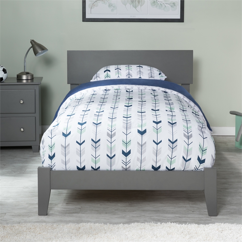 Orlando Twin Solid Wood Foundation Bed in Grey