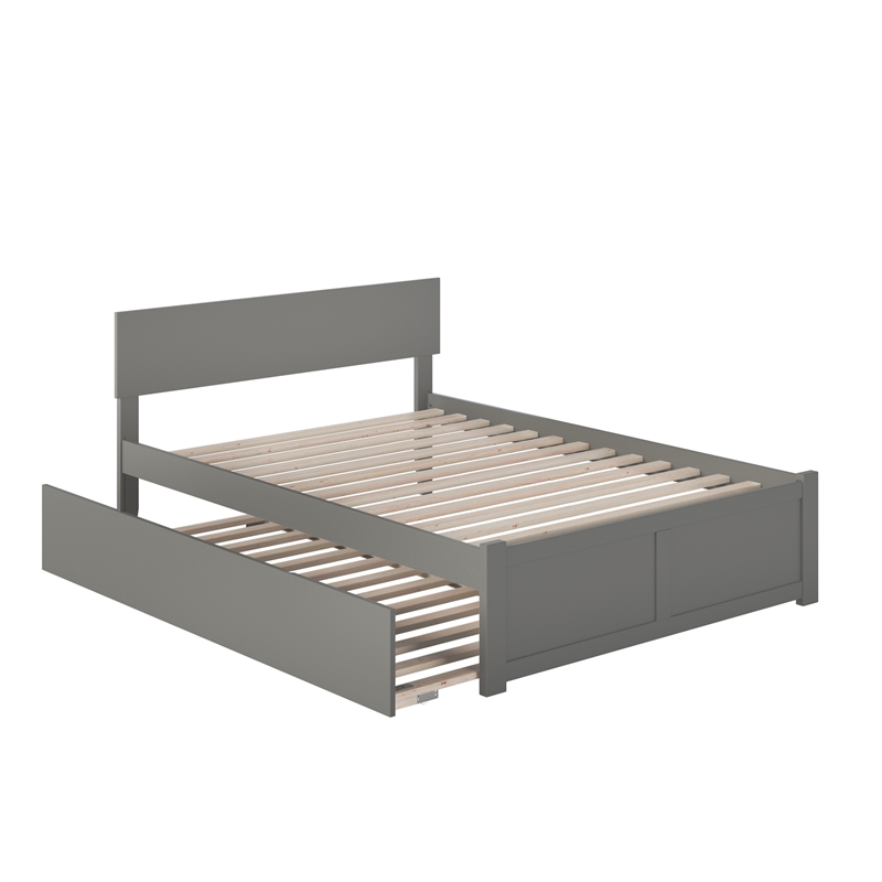 Orlando Full Wood Platform Bed with Footboard and Twin Trundle in Grey