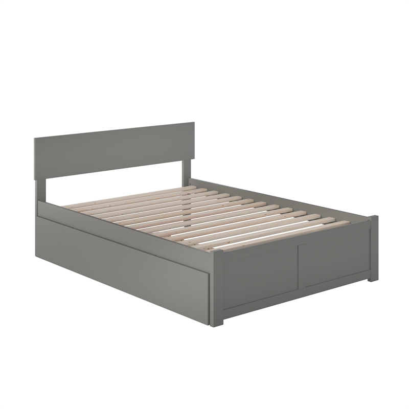 Orlando Full Wood Platform Bed with Footboard and Twin Trundle in Grey