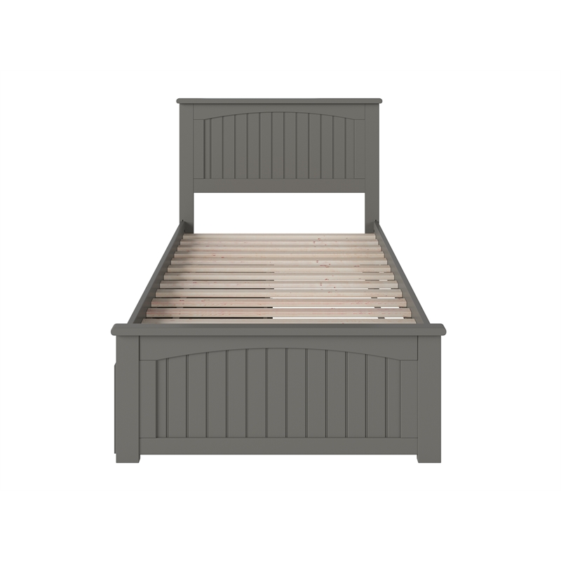 Nantucket Twin XL Wood Platform Bed with Matching Footboard & Drawers in Grey