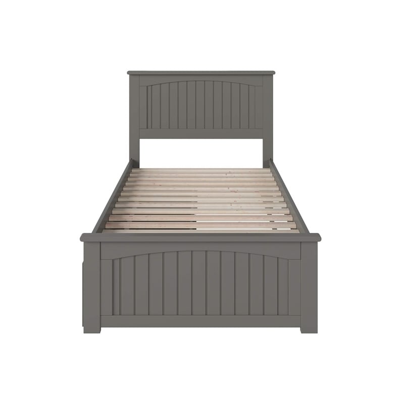 Nantucket Twin Wood Platform Bed with Matching Footboard and Drawers in Grey