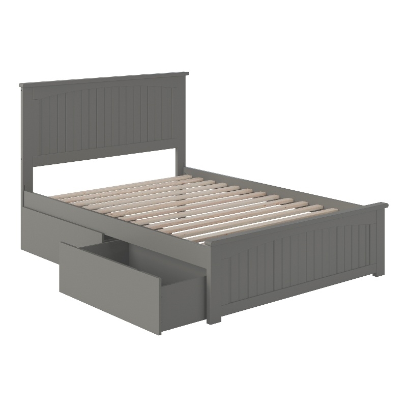 Nantucket Full Wood Platform Bed with Matching Footboard and Drawers in Grey