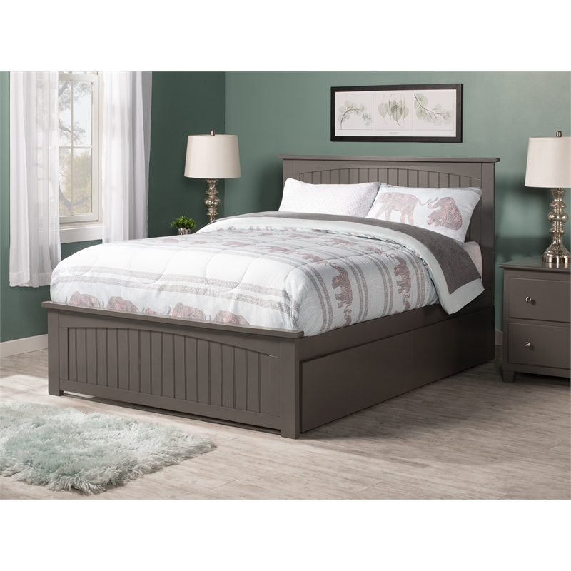 Nantucket Full Wood Platform Bed with Matching Footboard and Drawers in Grey