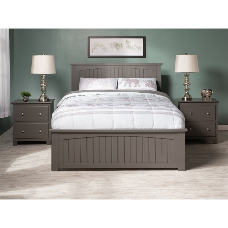 Nantucket Full Wood Platform Bed with Matching Footboard and Drawers in Grey
