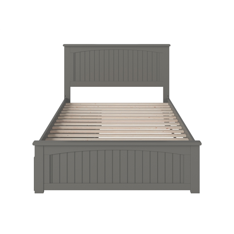 Nantucket Full Wood Platform Bed with Matching Footboard and Drawers in Grey