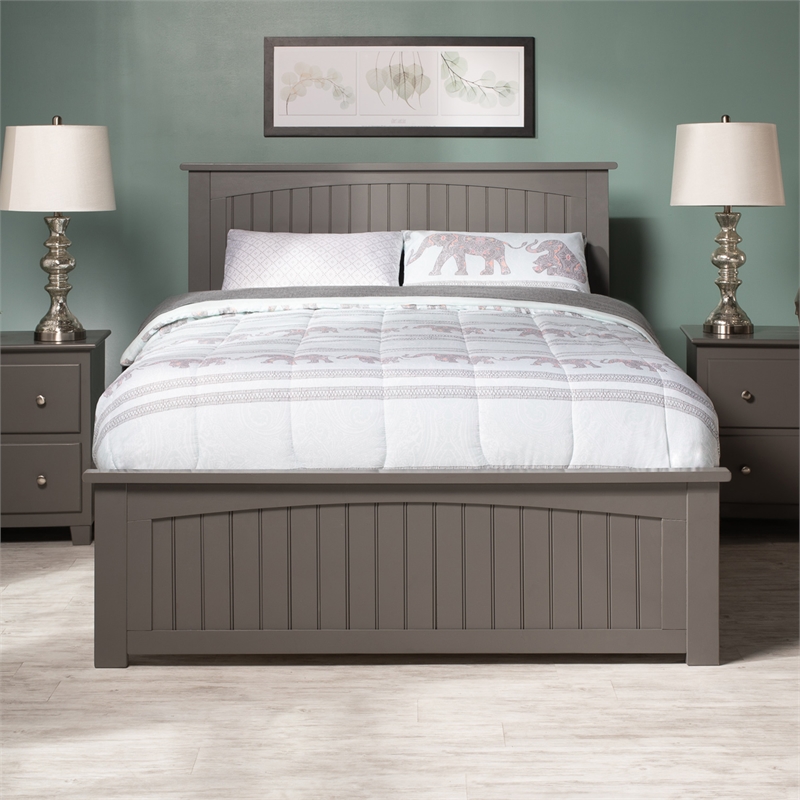 Nantucket Full Wood Platform Bed with Matching Footboard and Drawers in Grey