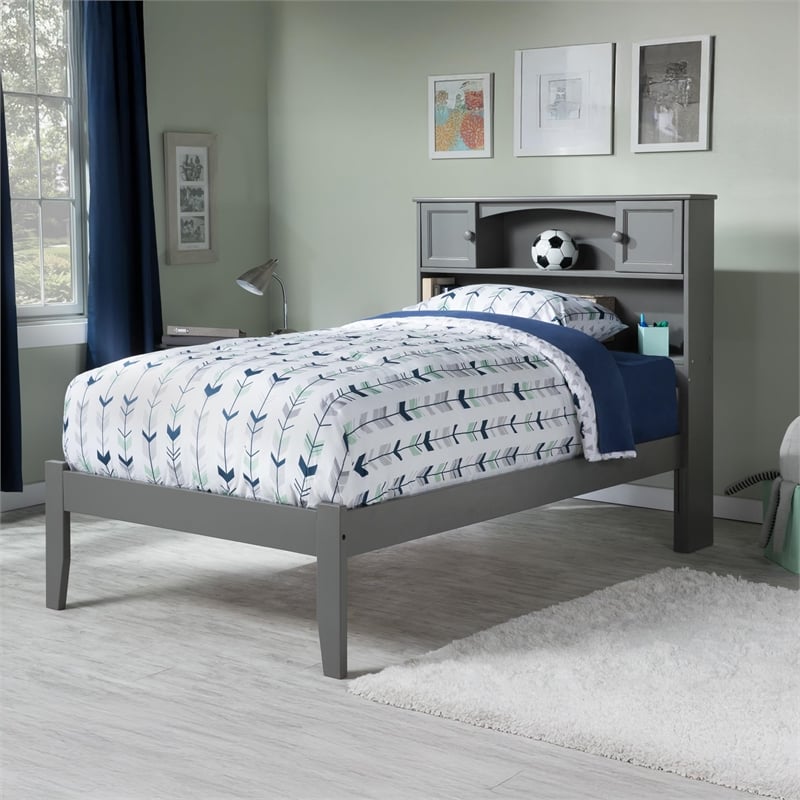 AFI Newport Twin XL Solid Wood Platform Bookcase Bed in Grey