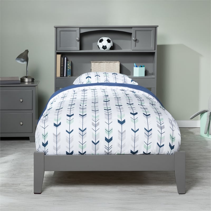AFI Newport Twin XL Solid Wood Bookcase Bed in Grey