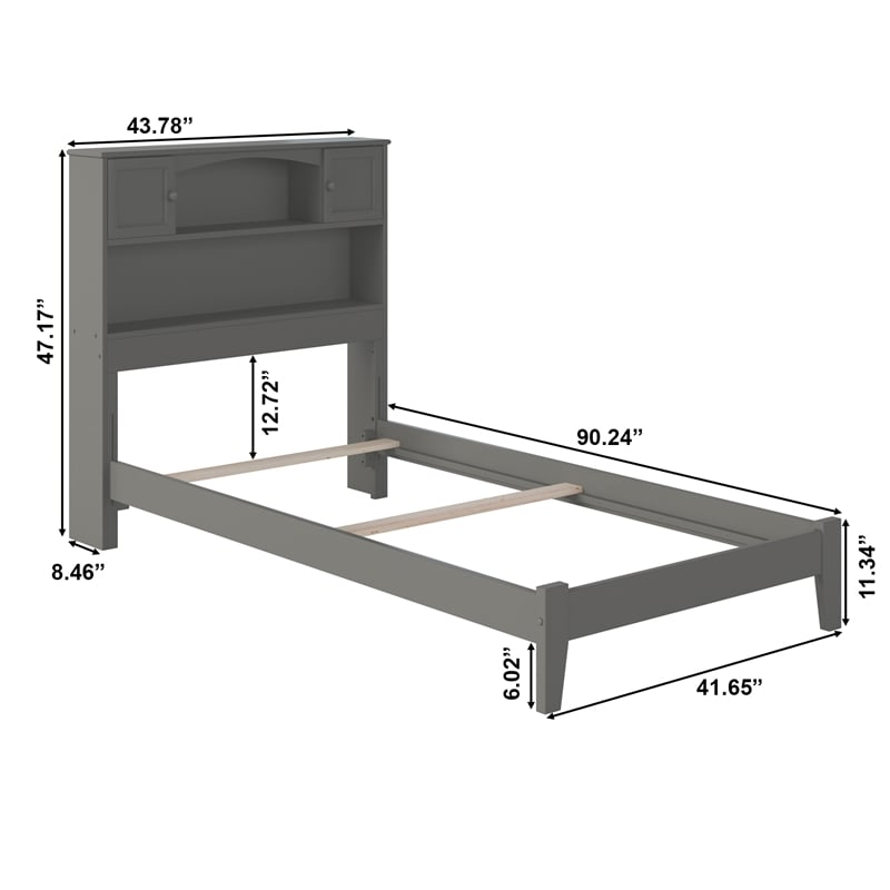 AFI Newport Twin XL Solid Wood Bookcase Bed in Grey