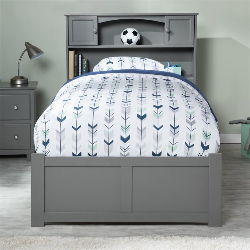 AFI Newport Twin XL Solid Wood Bed with Storage Drawers in Grey
