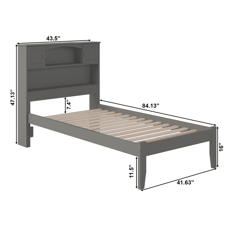 AFI Newport Twin Solid Wood Platform Bookcase Bed in Grey
