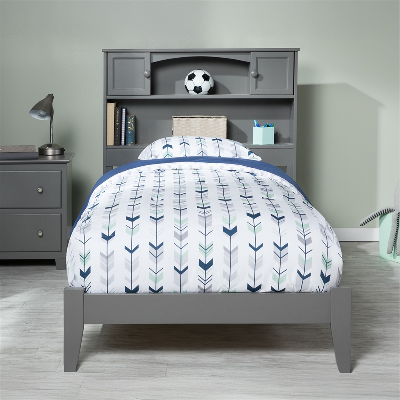 AFI Newport Twin Bookcase Solid Wood Bed in Grey